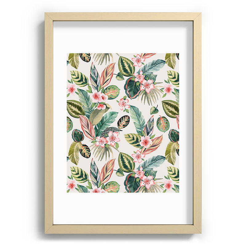 Ninola Design Botanic Retreat Tropical Leaves Flowers Pink Green Recessed Framing Rectangle