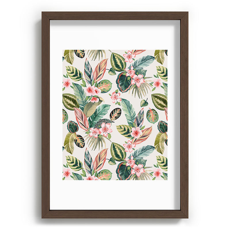 Ninola Design Botanic Retreat Tropical Leaves Flowers Pink Green Recessed Framing Rectangle