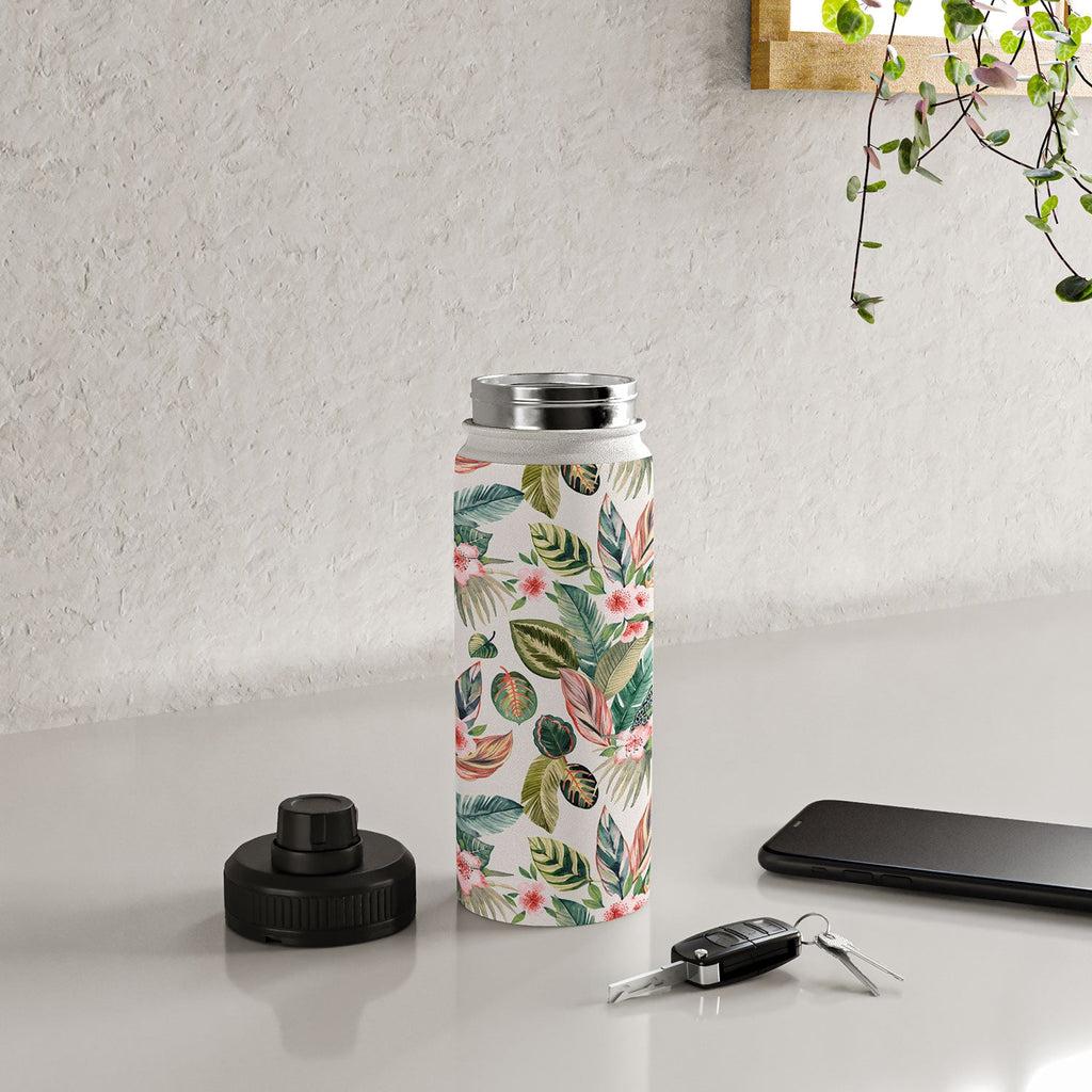 Ninola Design Botanic Retreat Tropical Leaves Flowers Pink Green Water Bottle