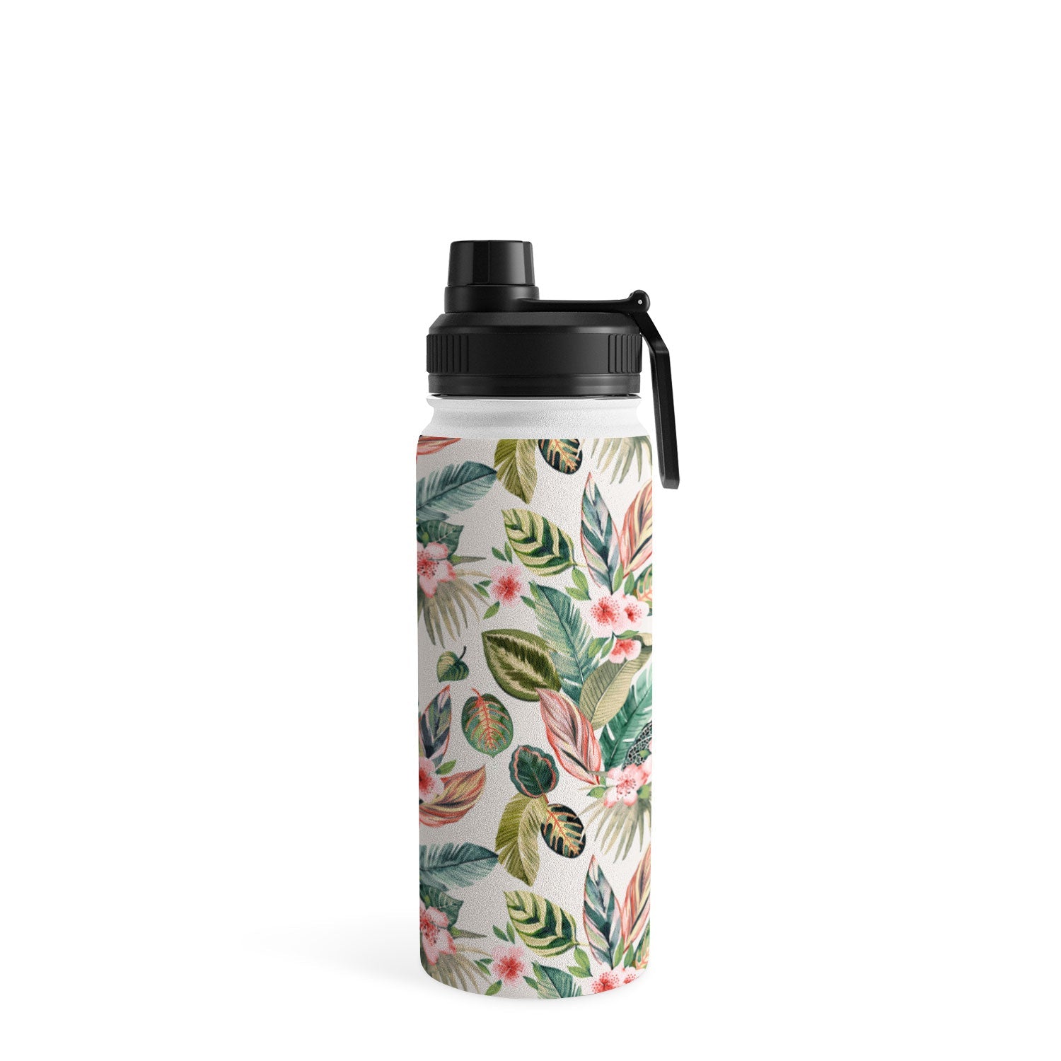 Ninola Design Botanic Retreat Tropical Leaves Flowers Pink Green Water Bottle
