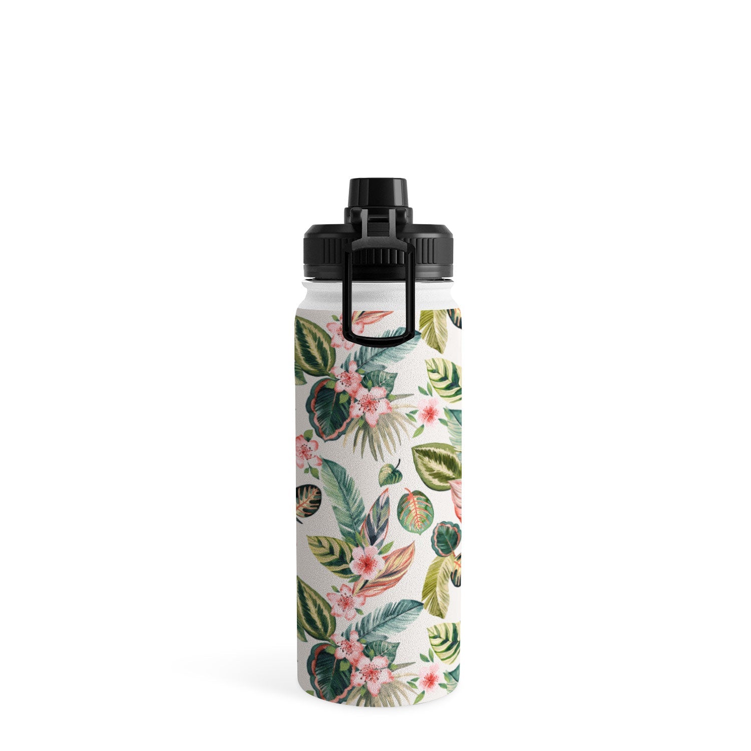 Ninola Design Botanic Retreat Tropical Leaves Flowers Pink Green Water Bottle