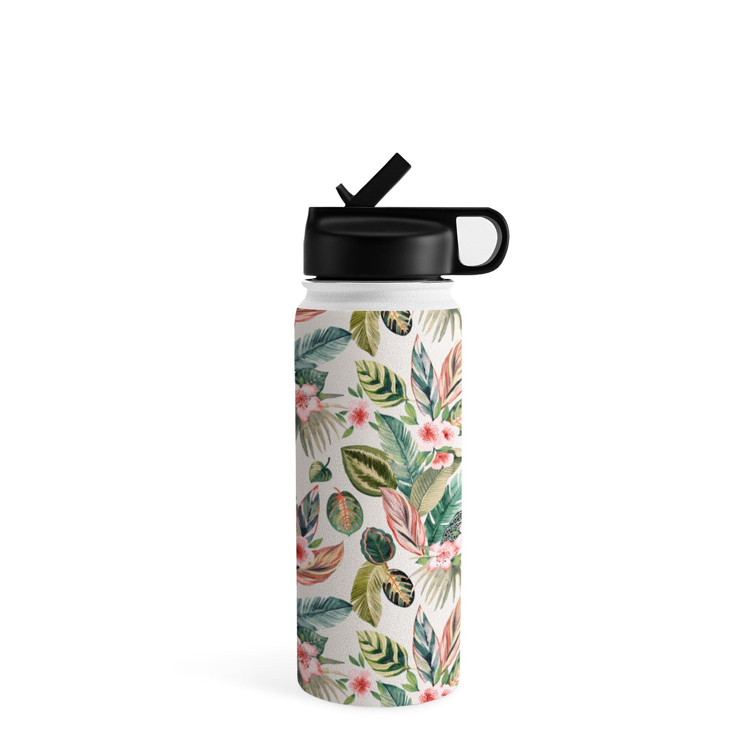 Ninola Design Botanic Retreat Tropical Leaves Flowers Pink Green Water Bottle