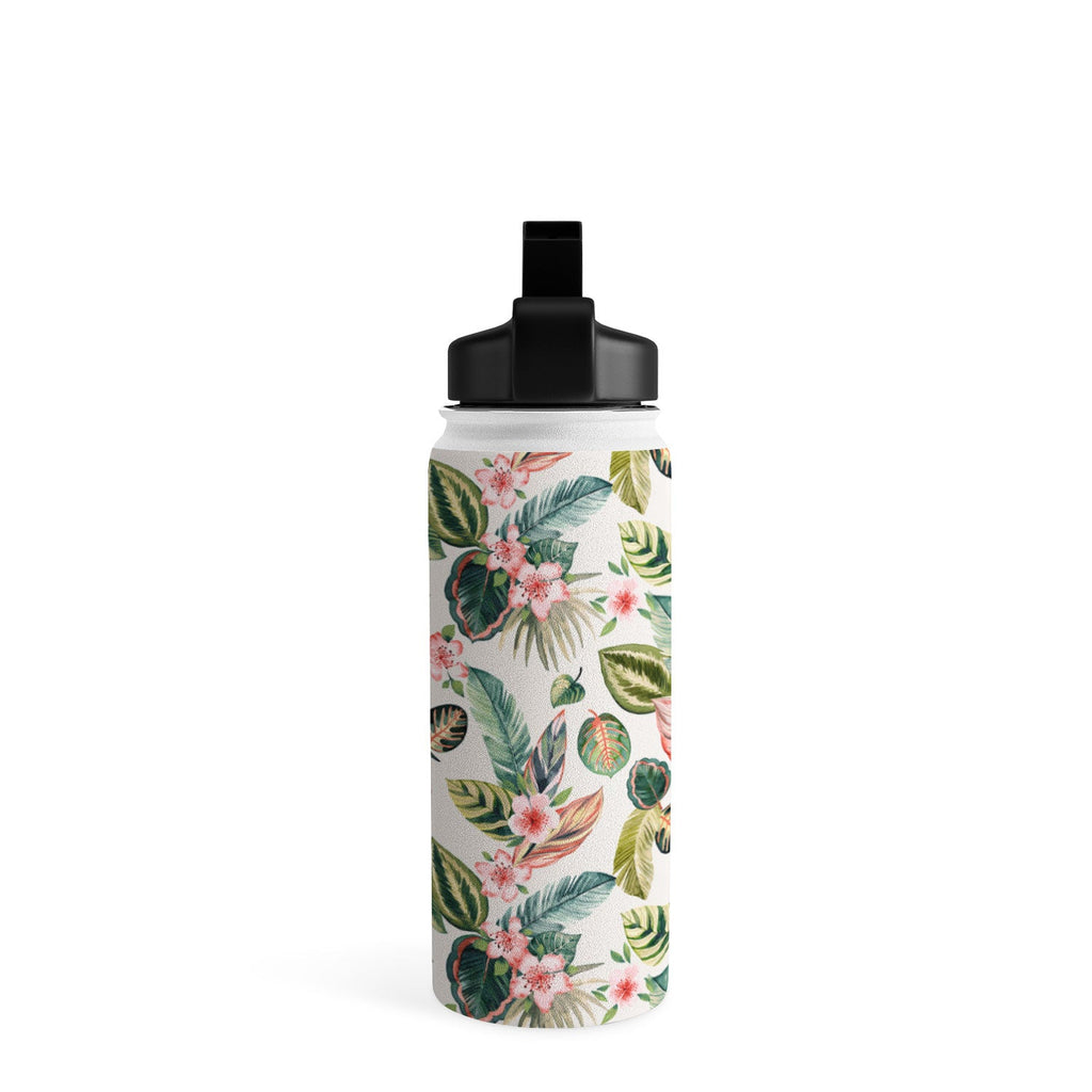 Ninola Design Botanic Retreat Tropical Leaves Flowers Pink Green Water Bottle