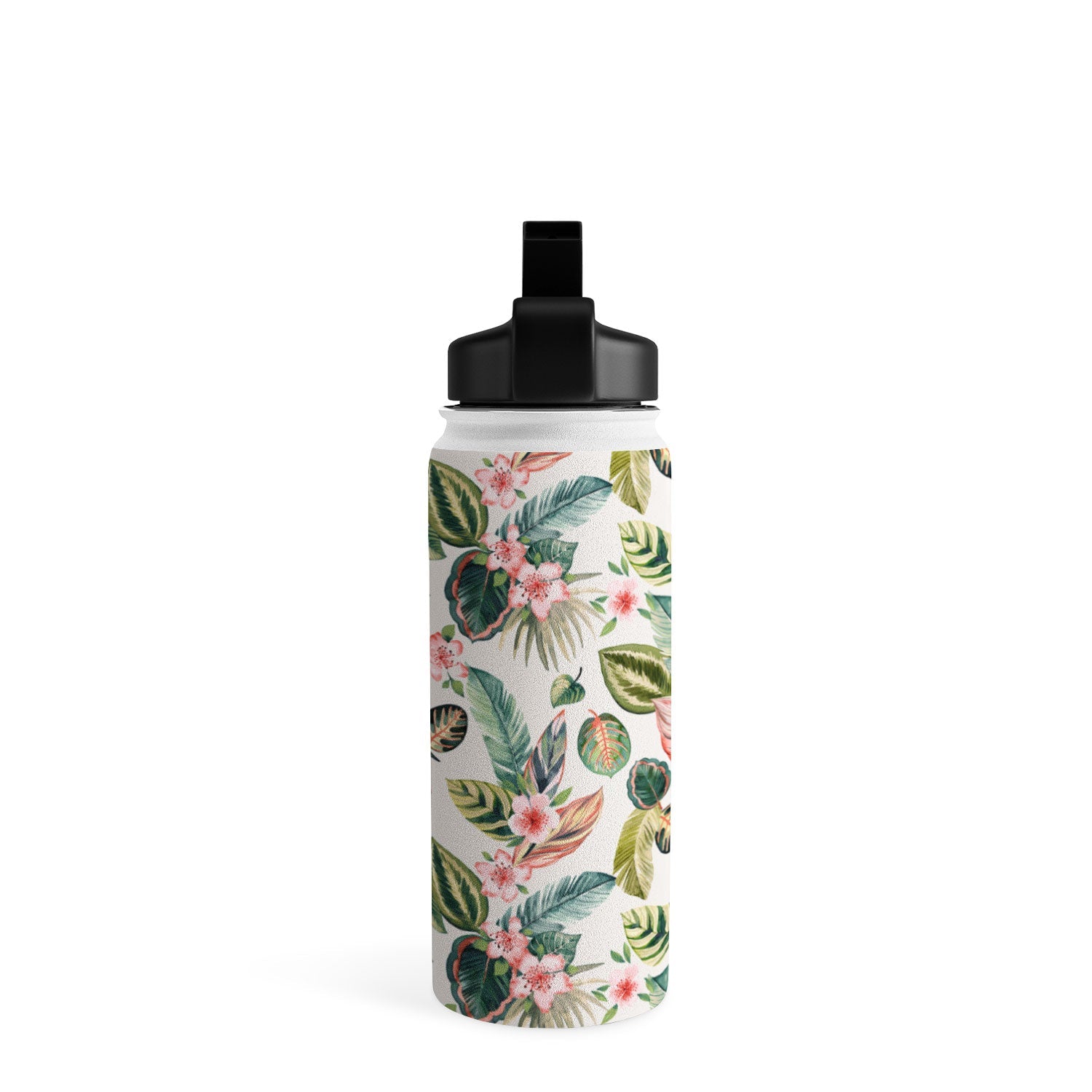 Ninola Design Botanic Retreat Tropical Leaves Flowers Pink Green Water Bottle