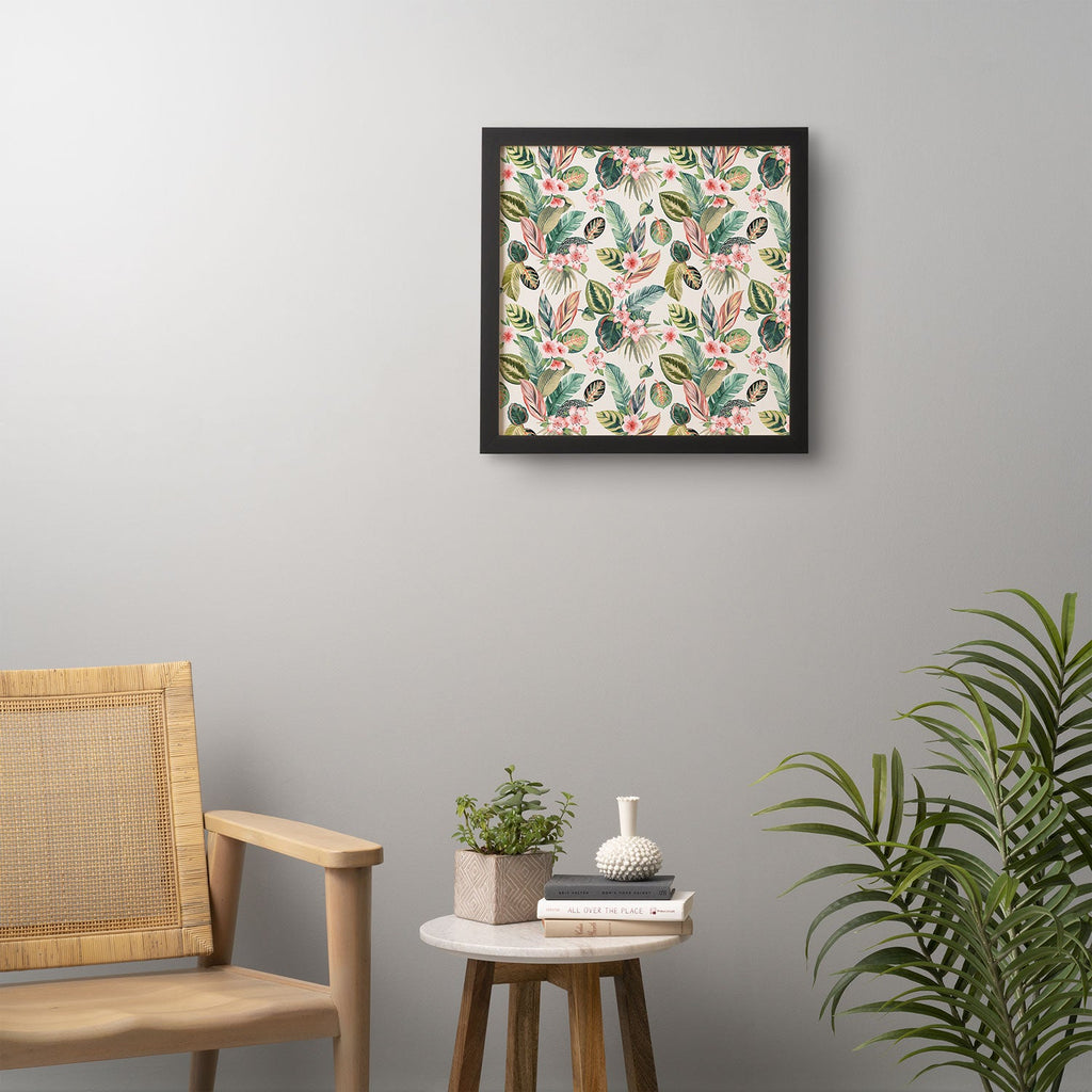 Ninola Design Botanic Retreat Tropical Leaves Flowers Pink Green Framed Wall Art