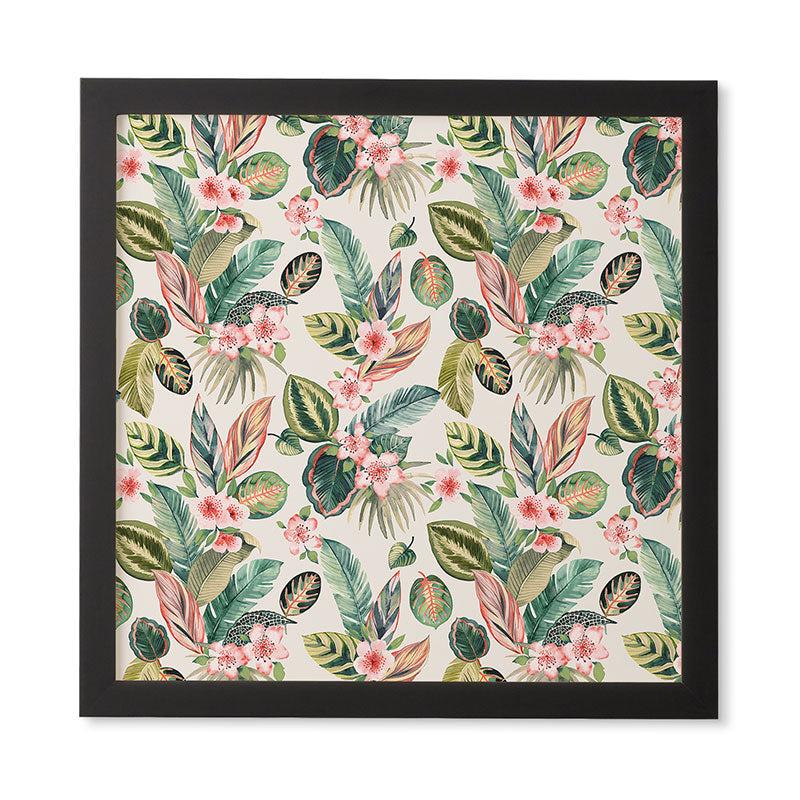 Ninola Design Botanic Retreat Tropical Leaves Flowers Pink Green Framed Wall Art