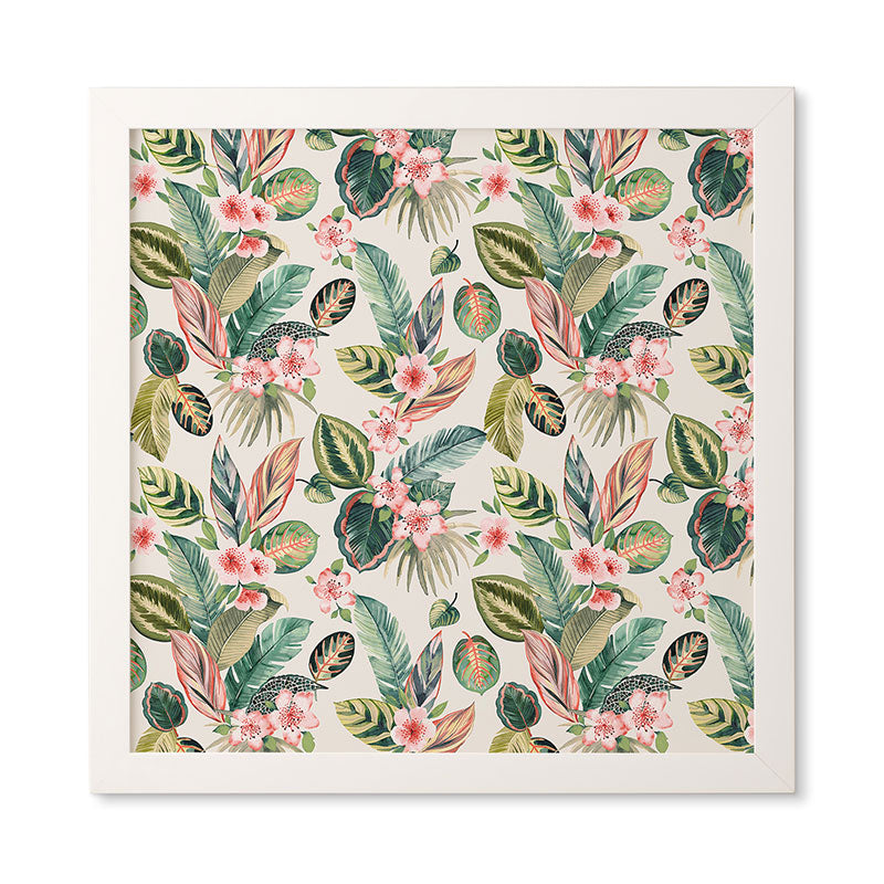 Ninola Design Botanic Retreat Tropical Leaves Flowers Pink Green Framed Wall Art