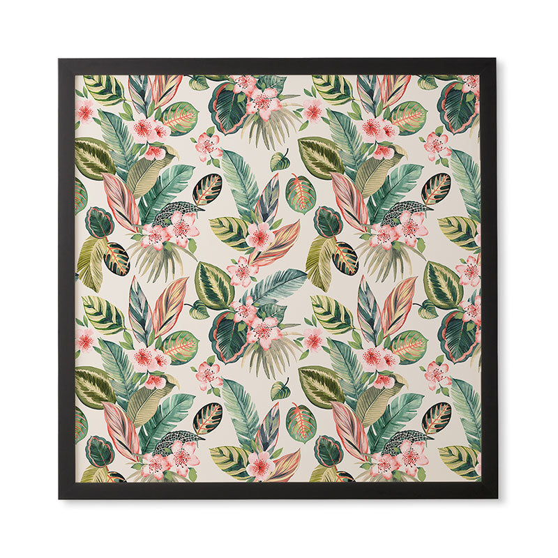 Ninola Design Botanic Retreat Tropical Leaves Flowers Pink Green Framed Wall Art
