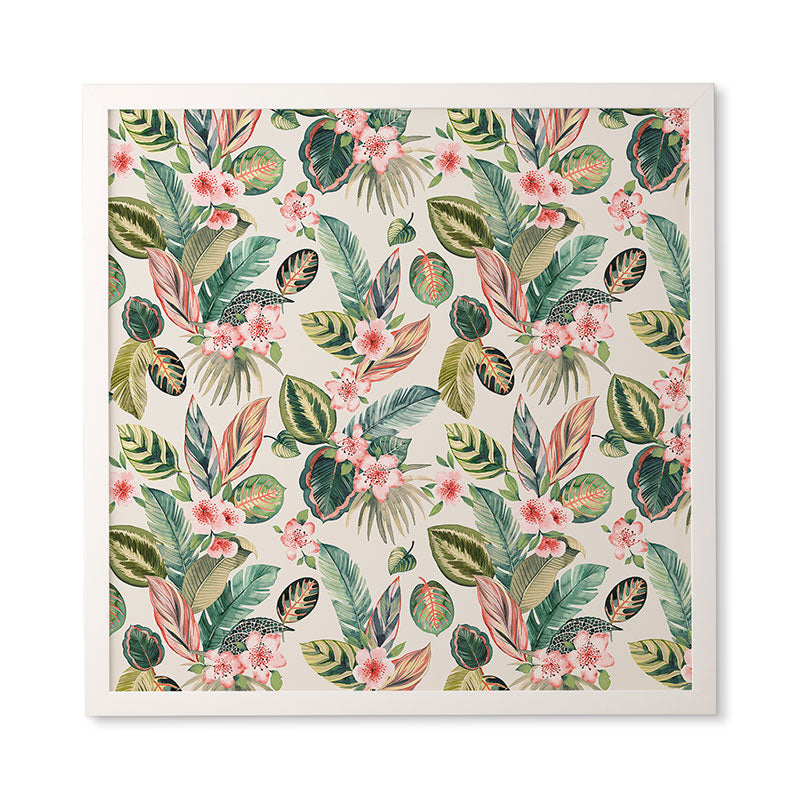 Ninola Design Botanic Retreat Tropical Leaves Flowers Pink Green Framed Wall Art