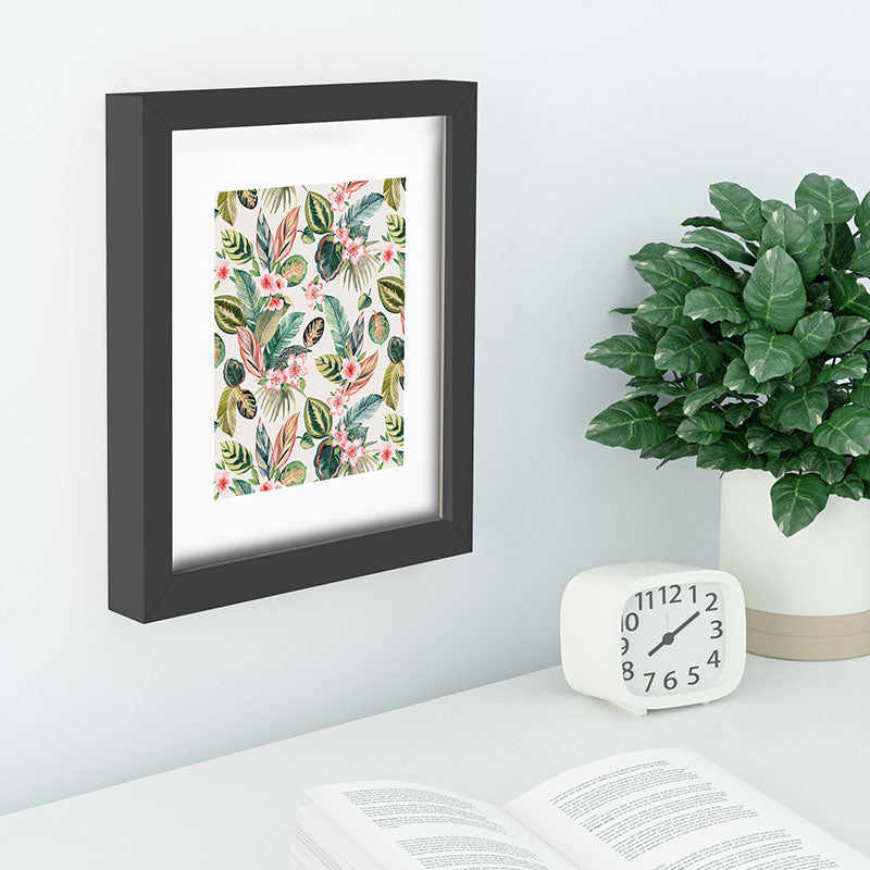 Ninola Design Botanic Retreat Tropical Leaves Flowers Pink Green Recessed Framing Rectangle