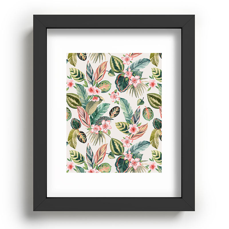 Ninola Design Botanic Retreat Tropical Leaves Flowers Pink Green Recessed Framing Rectangle