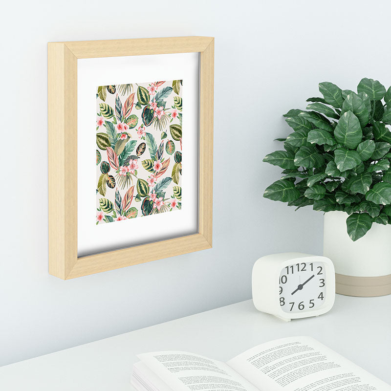 Ninola Design Botanic Retreat Tropical Leaves Flowers Pink Green Recessed Framing Rectangle