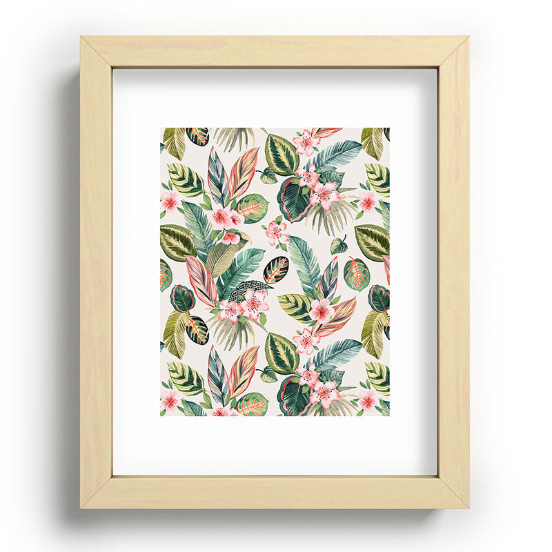 Ninola Design Botanic Retreat Tropical Leaves Flowers Pink Green Recessed Framing Rectangle
