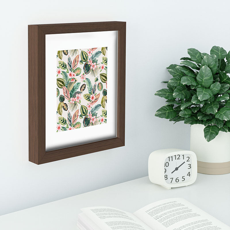 Ninola Design Botanic Retreat Tropical Leaves Flowers Pink Green Recessed Framing Rectangle