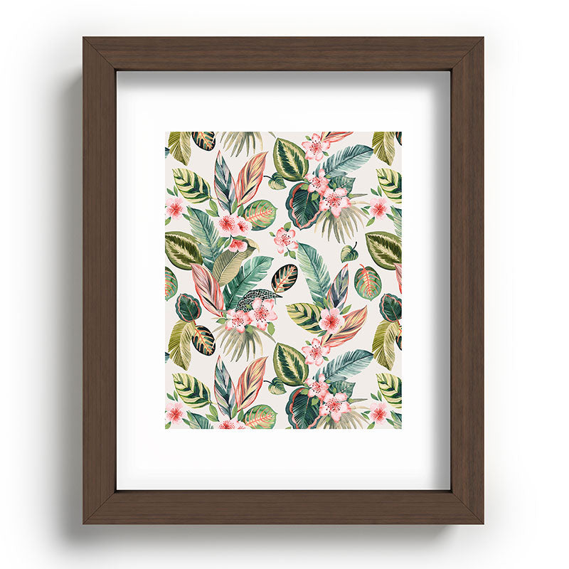 Ninola Design Botanic Retreat Tropical Leaves Flowers Pink Green Recessed Framing Rectangle