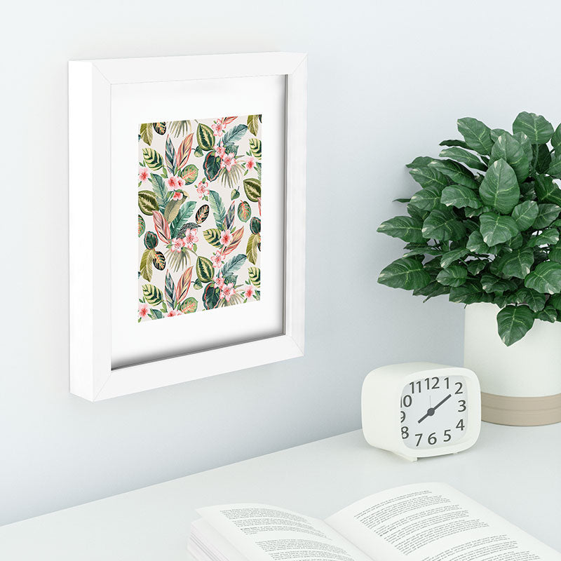 Ninola Design Botanic Retreat Tropical Leaves Flowers Pink Green Recessed Framing Rectangle