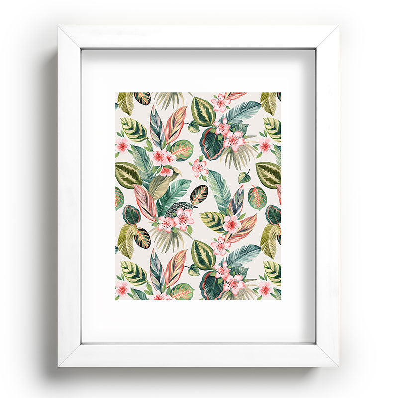 Ninola Design Botanic Retreat Tropical Leaves Flowers Pink Green Recessed Framing Rectangle