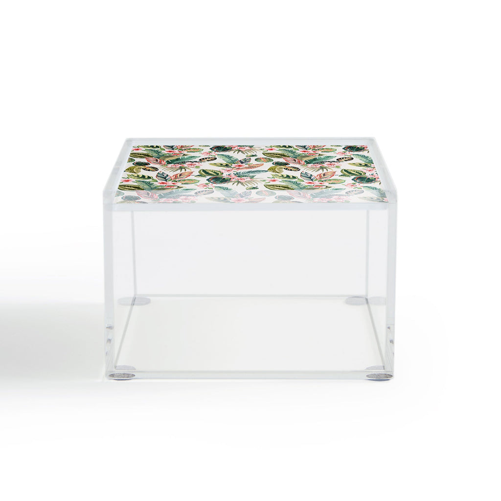 Ninola Design Botanic Retreat Tropical Leaves Flowers Pink Green Acrylic Box