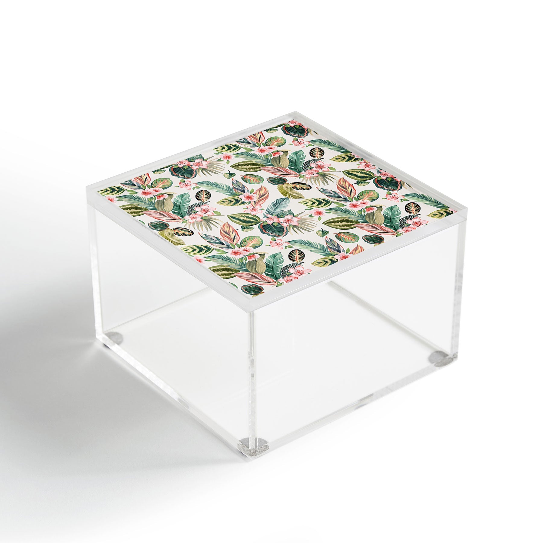 Ninola Design Botanic Retreat Tropical Leaves Flowers Pink Green Acrylic Box