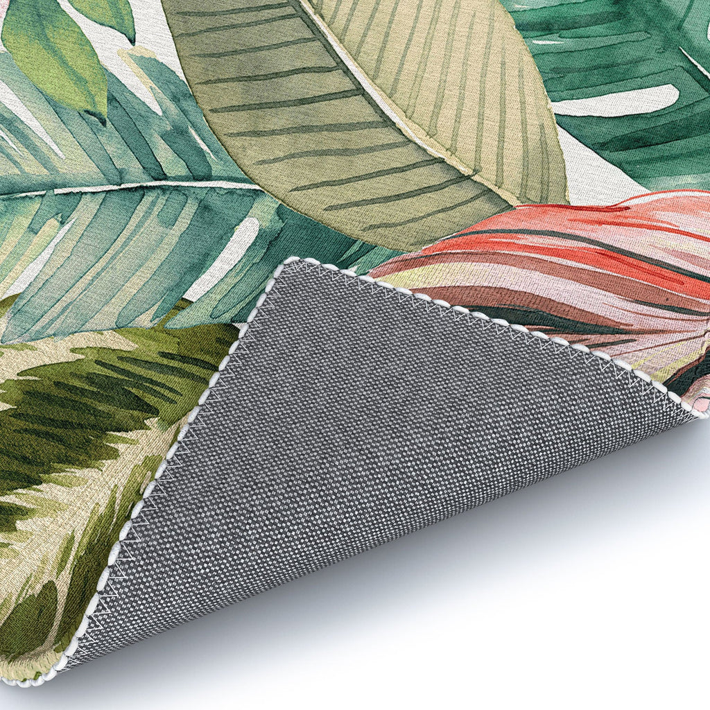 Ninola Design Botanic Retreat Tropical Leaves Flowers Pink Green Area Rug