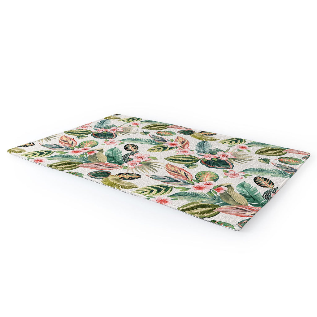 Ninola Design Botanic Retreat Tropical Leaves Flowers Pink Green Area Rug