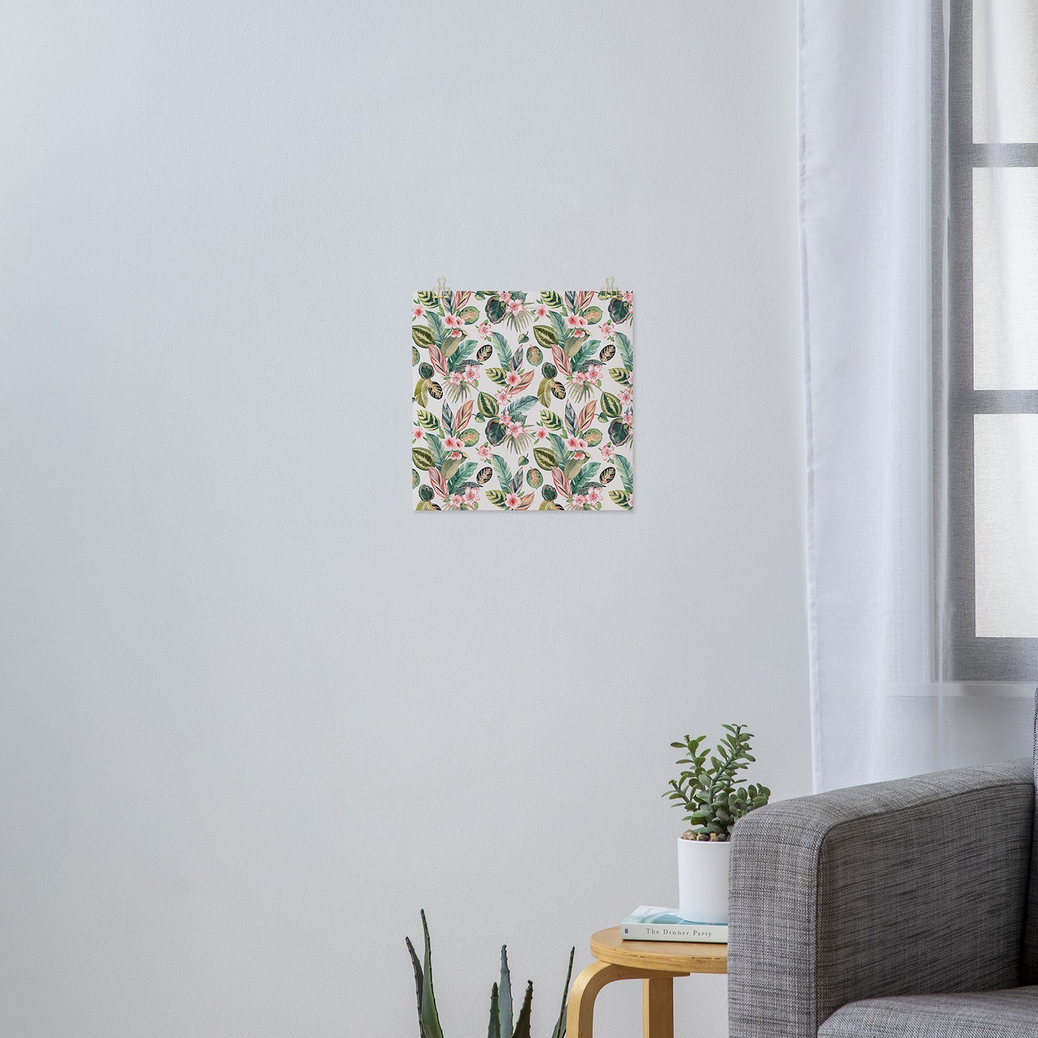 Ninola Design Botanic Retreat Tropical Leaves Flowers Pink Green Art Print
