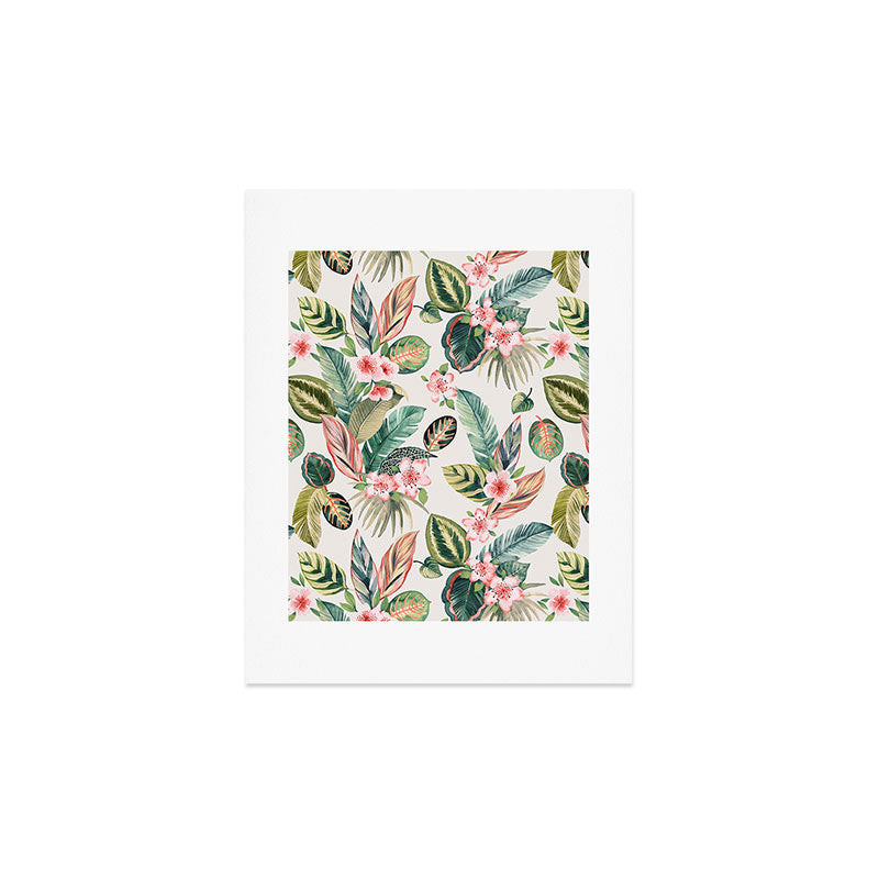 Ninola Design Botanic Retreat Tropical Leaves Flowers Pink Green Art Print