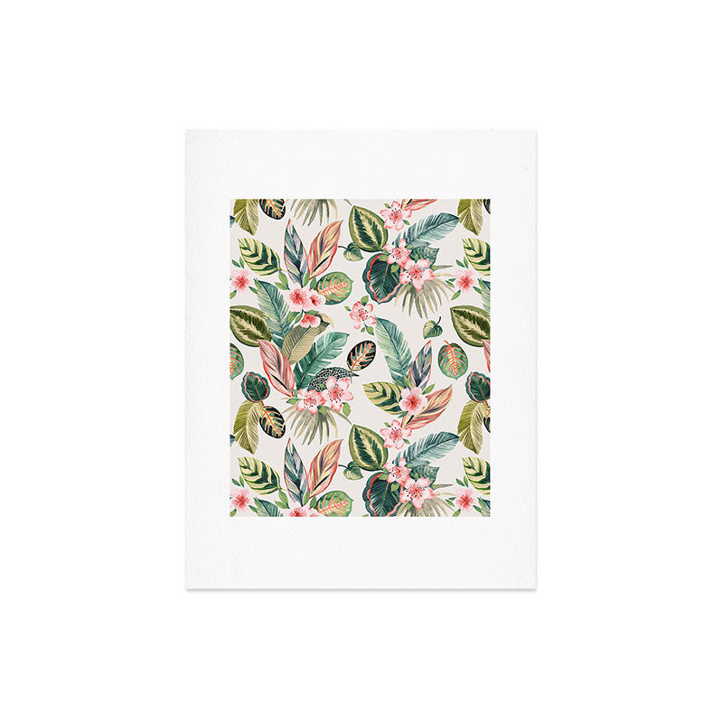Ninola Design Botanic Retreat Tropical Leaves Flowers Pink Green Art Print