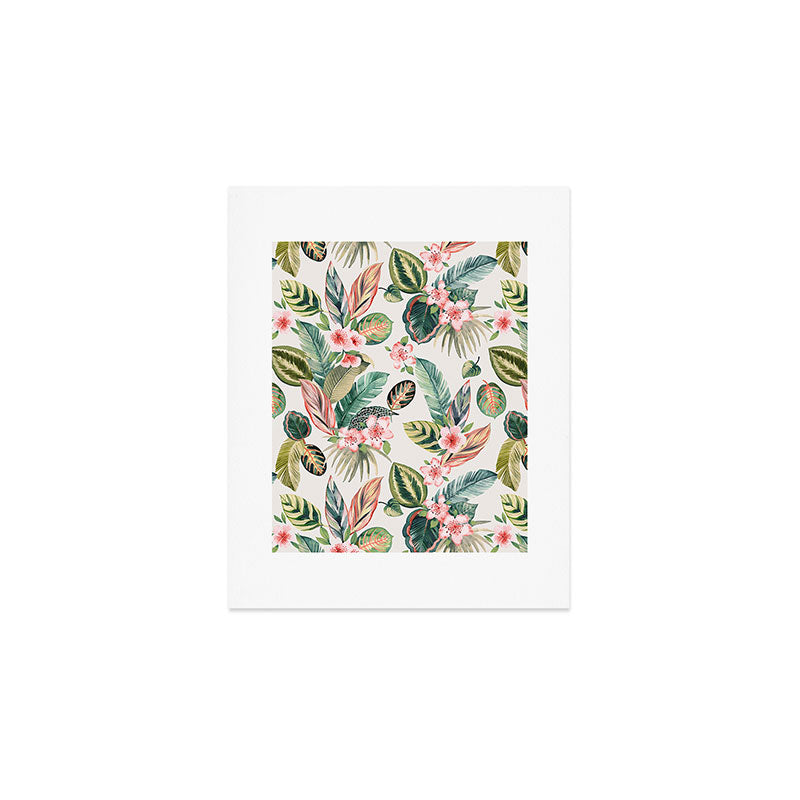 Ninola Design Botanic Retreat Tropical Leaves Flowers Pink Green Art Print
