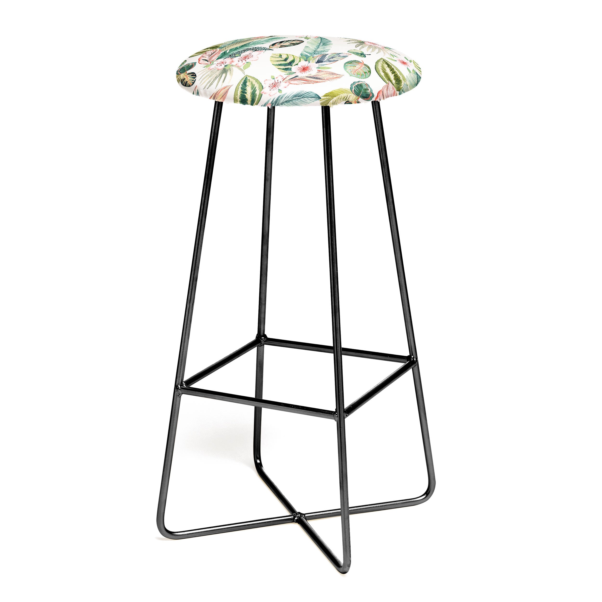 Ninola Design Botanic Retreat Tropical Leaves Flowers Pink Green Bar Stool