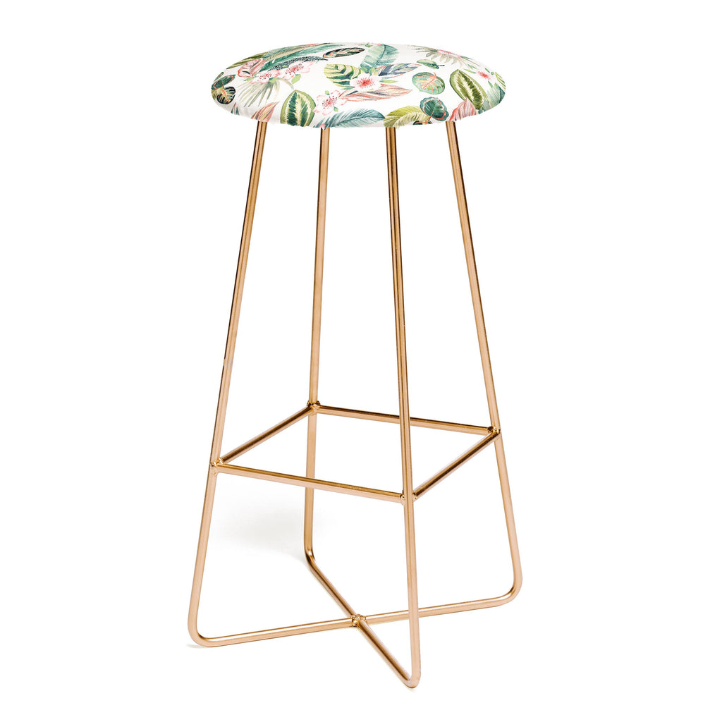 Ninola Design Botanic Retreat Tropical Leaves Flowers Pink Green Bar Stool