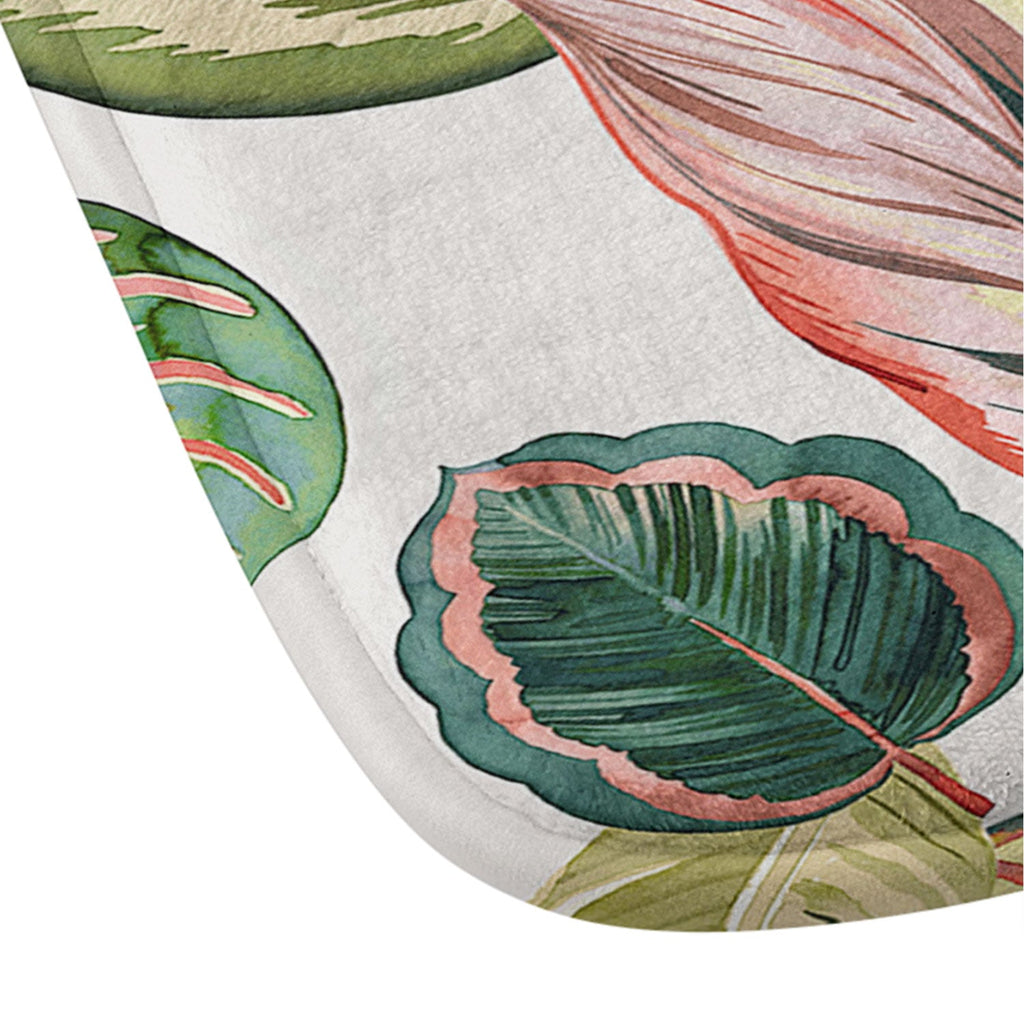 Ninola Design Botanic Retreat Tropical Leaves Flowers Pink Green Memory Foam Bath Mat