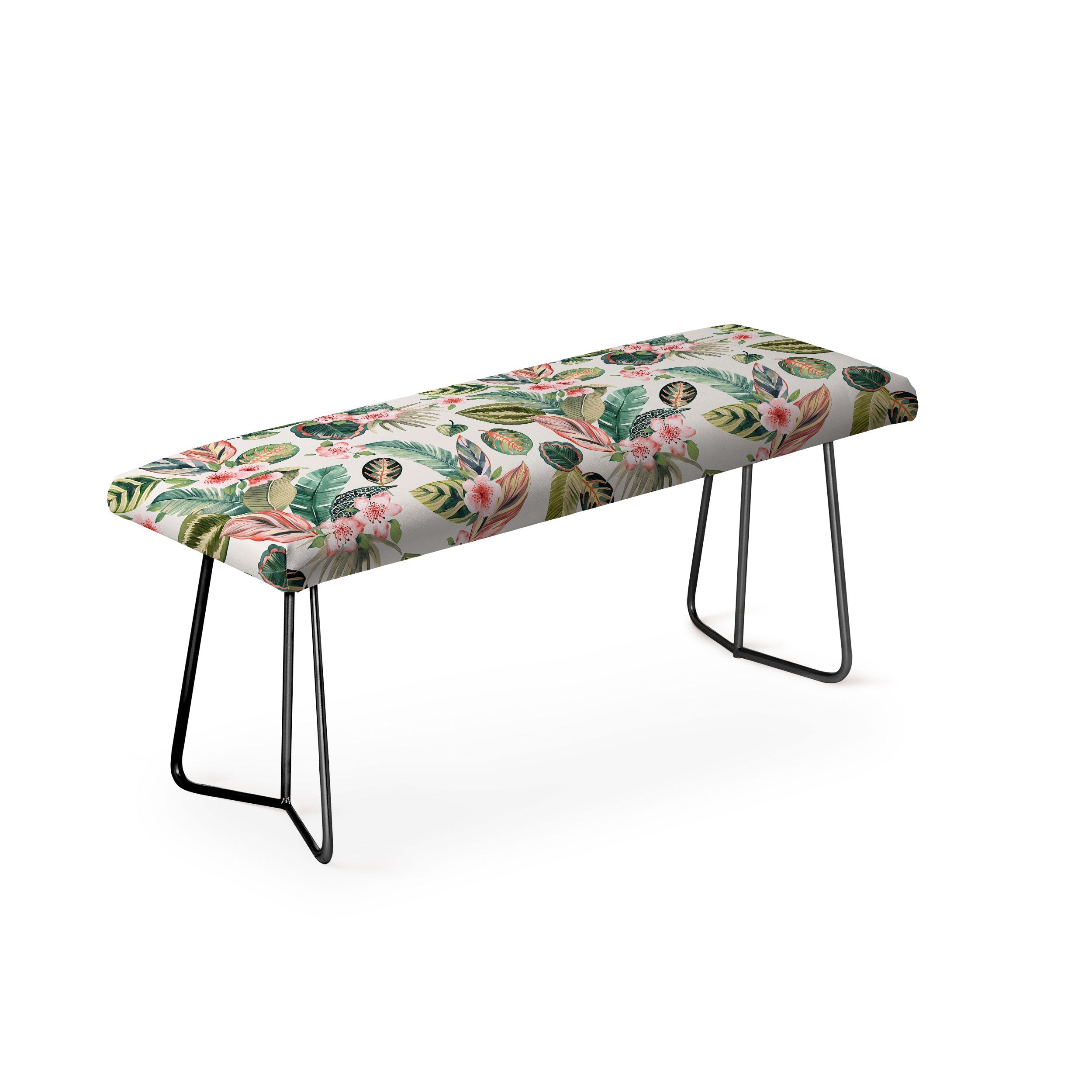 Ninola Design Botanic Retreat Tropical Leaves Flowers Pink Green Bench
