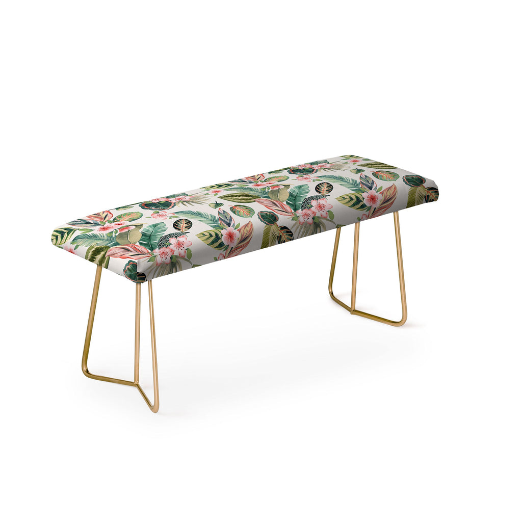 Ninola Design Botanic Retreat Tropical Leaves Flowers Pink Green Bench