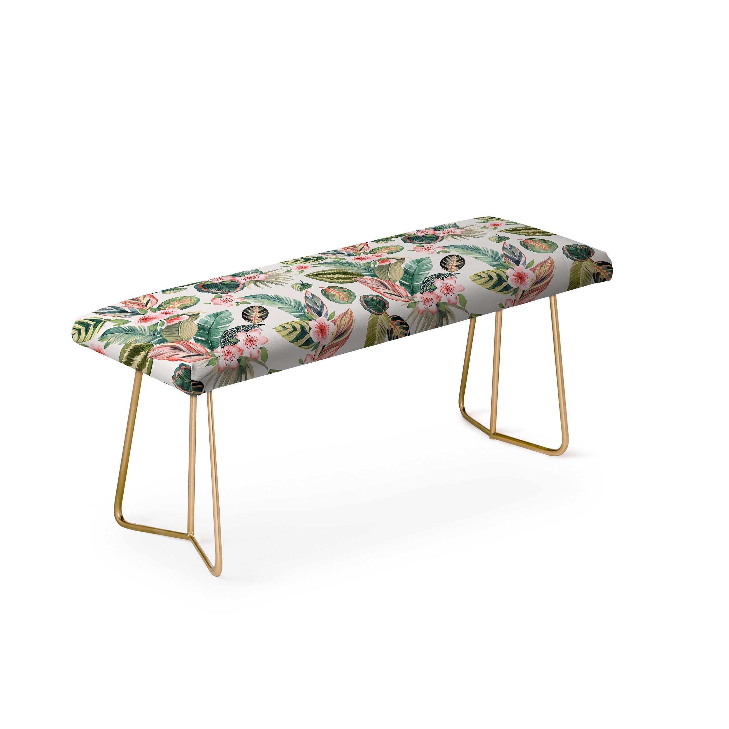 Ninola Design Botanic Retreat Tropical Leaves Flowers Pink Green Bench