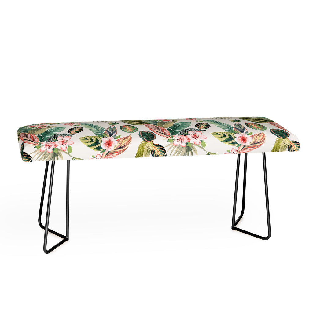 Ninola Design Botanic Retreat Tropical Leaves Flowers Pink Green Bench