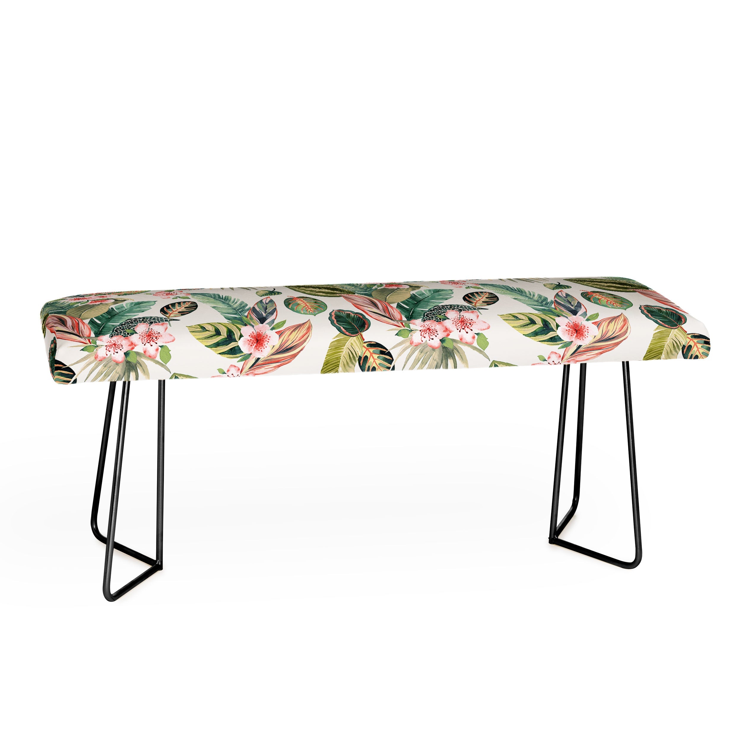 Ninola Design Botanic Retreat Tropical Leaves Flowers Pink Green Bench