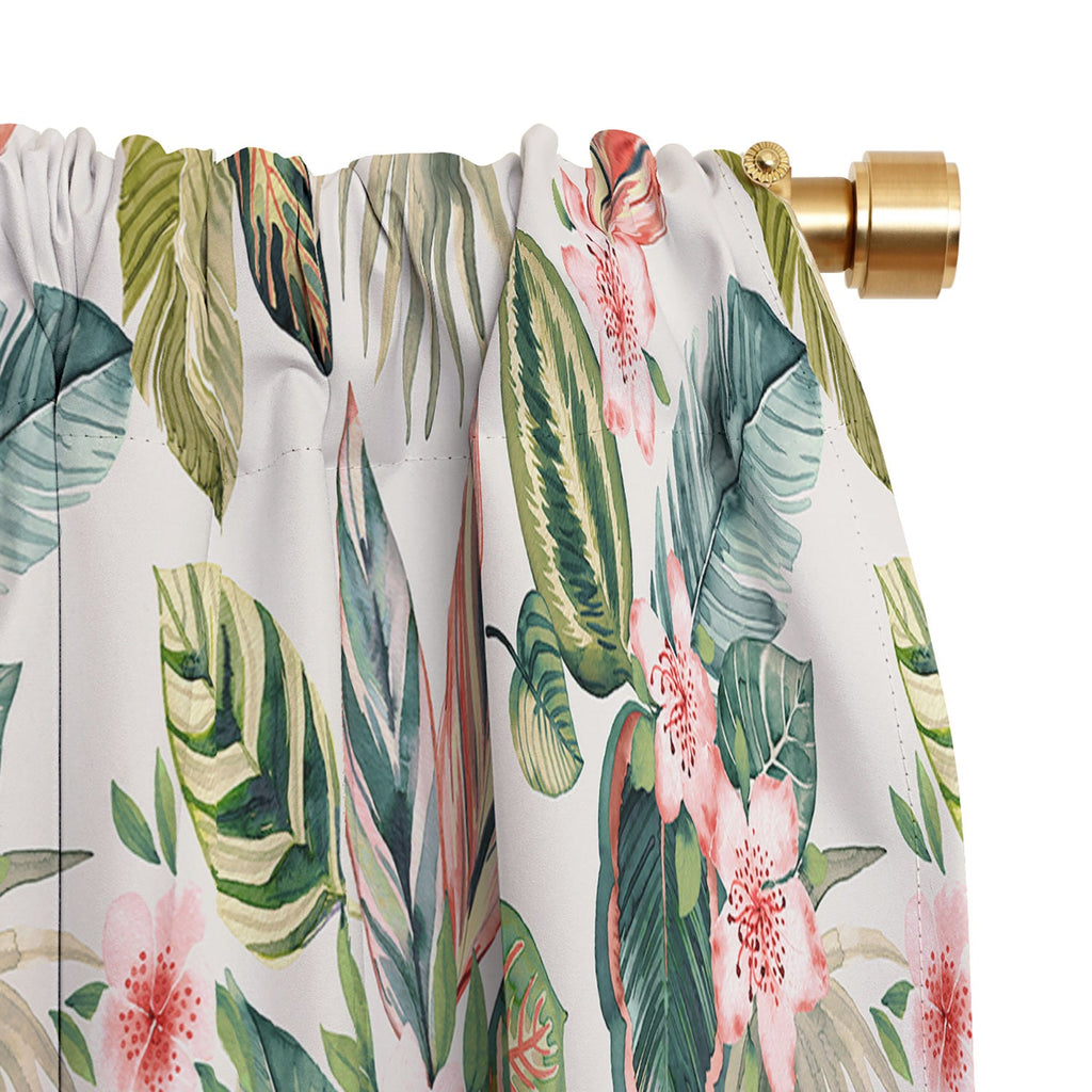 Ninola Design Botanic Retreat Tropical Leaves Flowers Pink Green Blackout Window Curtain