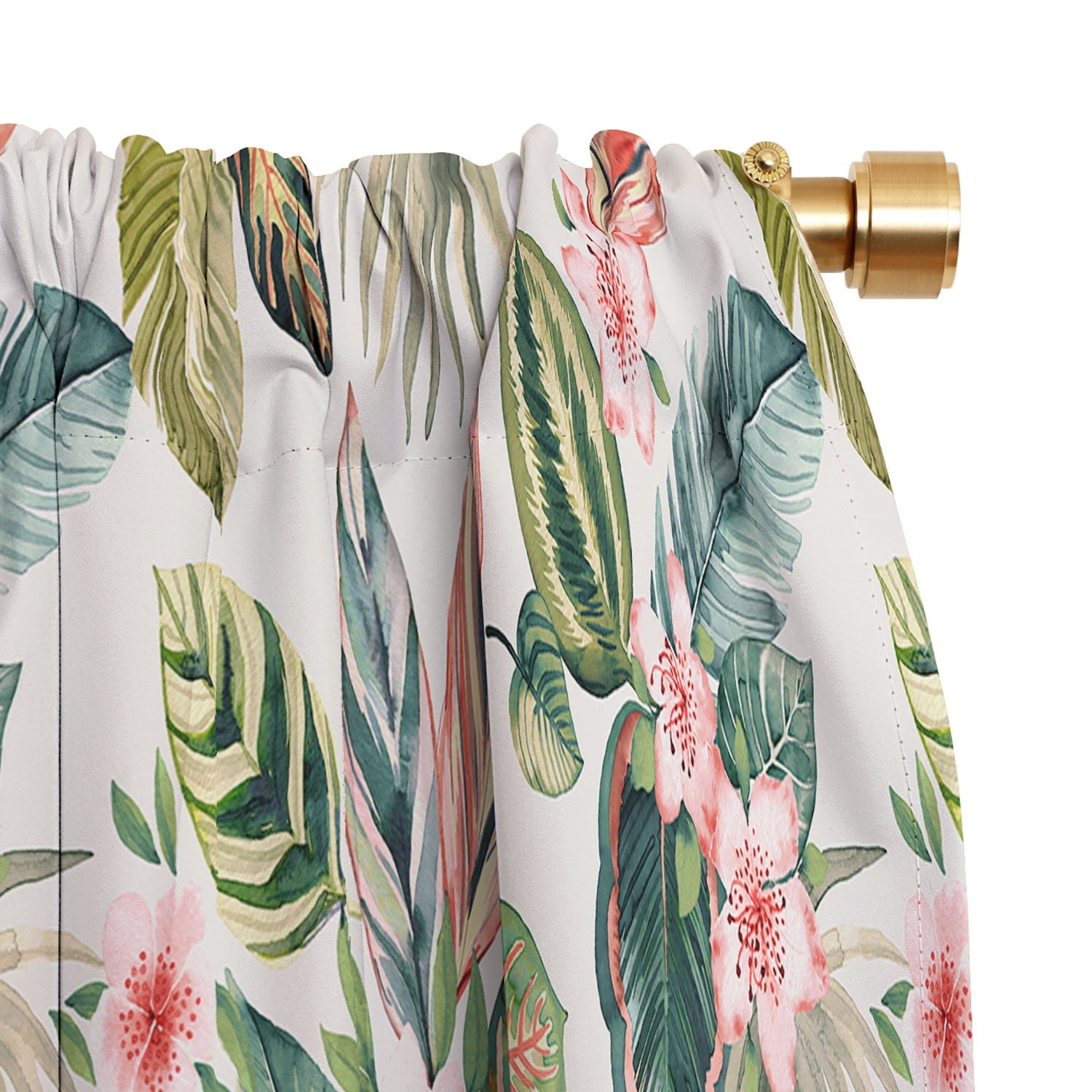 Ninola Design Botanic Retreat Tropical Leaves Flowers Pink Green Blackout Window Curtain