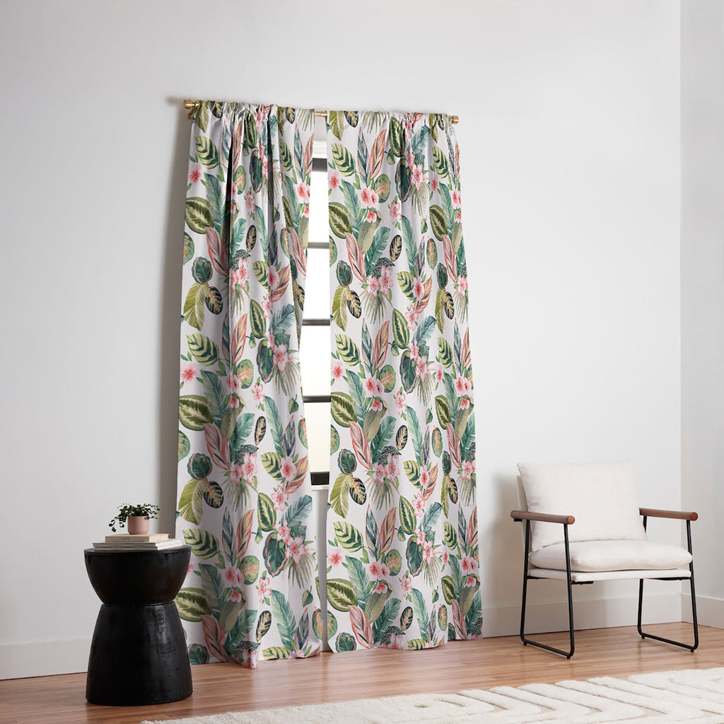 Ninola Design Botanic Retreat Tropical Leaves Flowers Pink Green Blackout Non Repeat