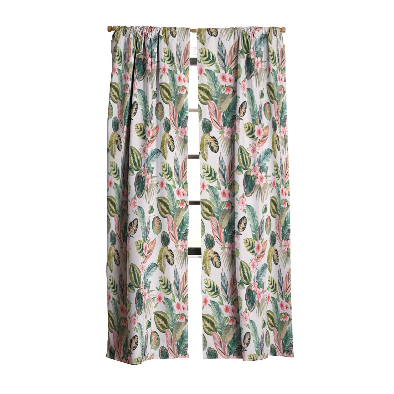 Ninola Design Botanic Retreat Tropical Leaves Flowers Pink Green Blackout Non Repeat