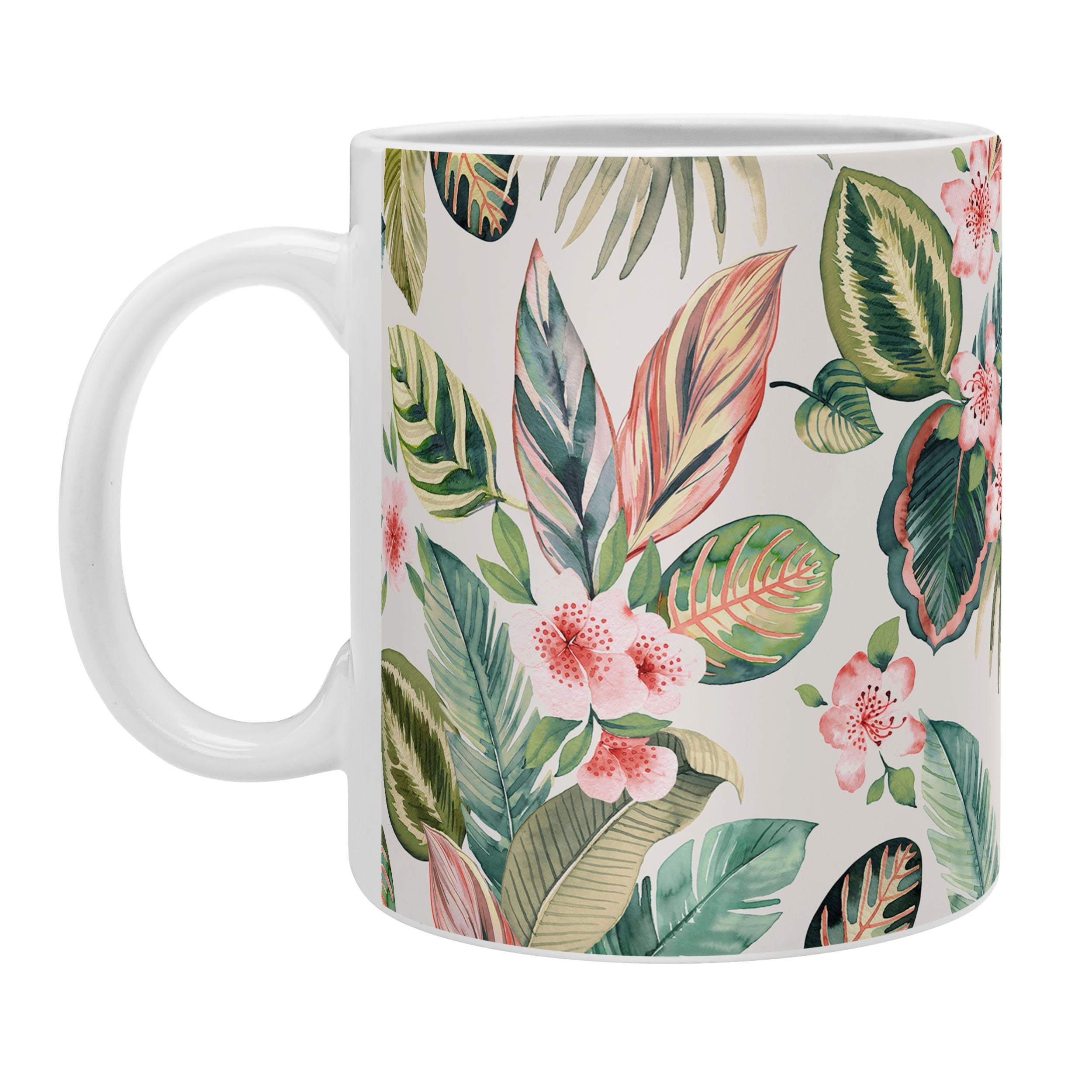Ninola Design Botanic Retreat Tropical Leaves Flowers Pink Green Coffee Mug