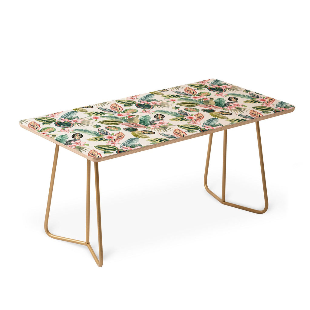 Ninola Design Botanic Retreat Tropical Leaves Flowers Pink Green Coffee Table