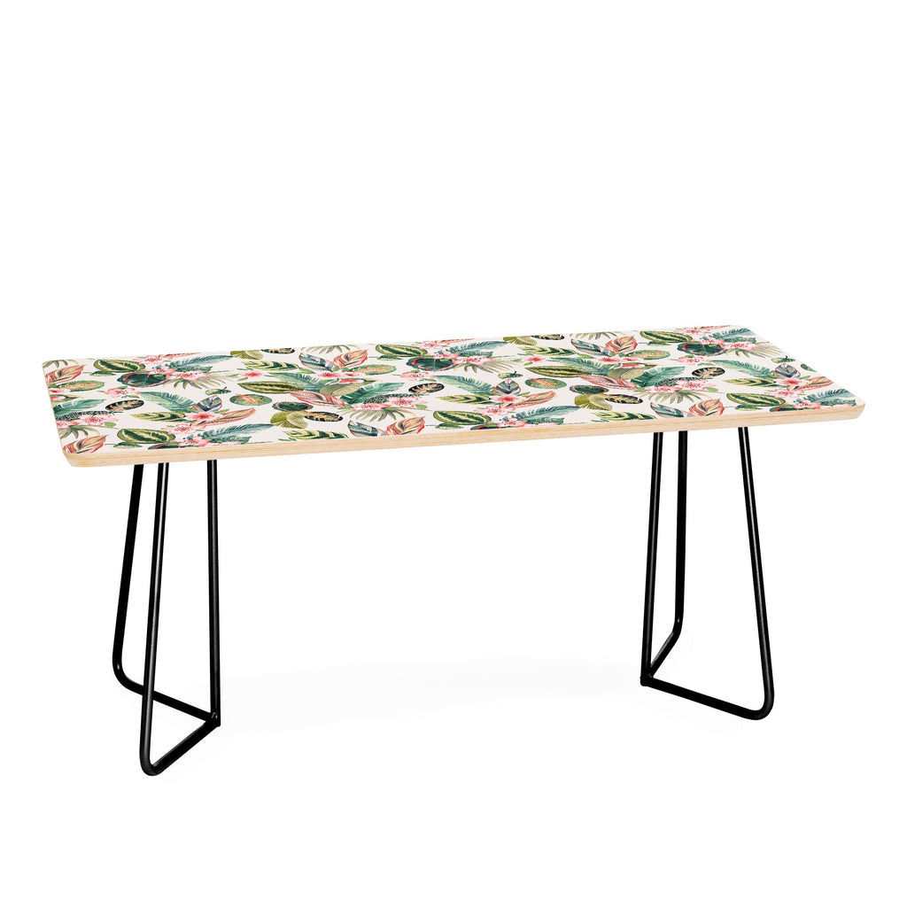 Ninola Design Botanic Retreat Tropical Leaves Flowers Pink Green Coffee Table