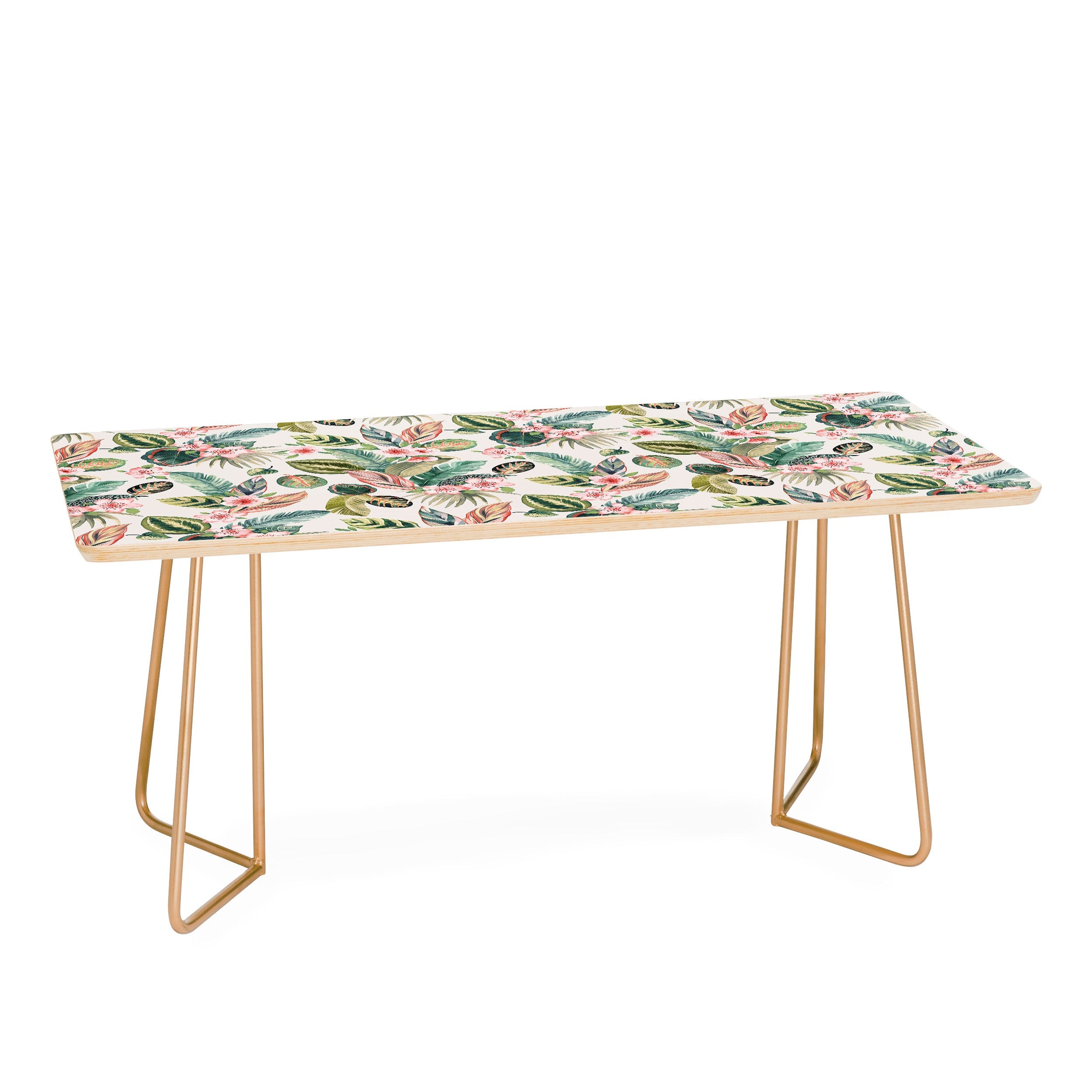 Ninola Design Botanic Retreat Tropical Leaves Flowers Pink Green Coffee Table
