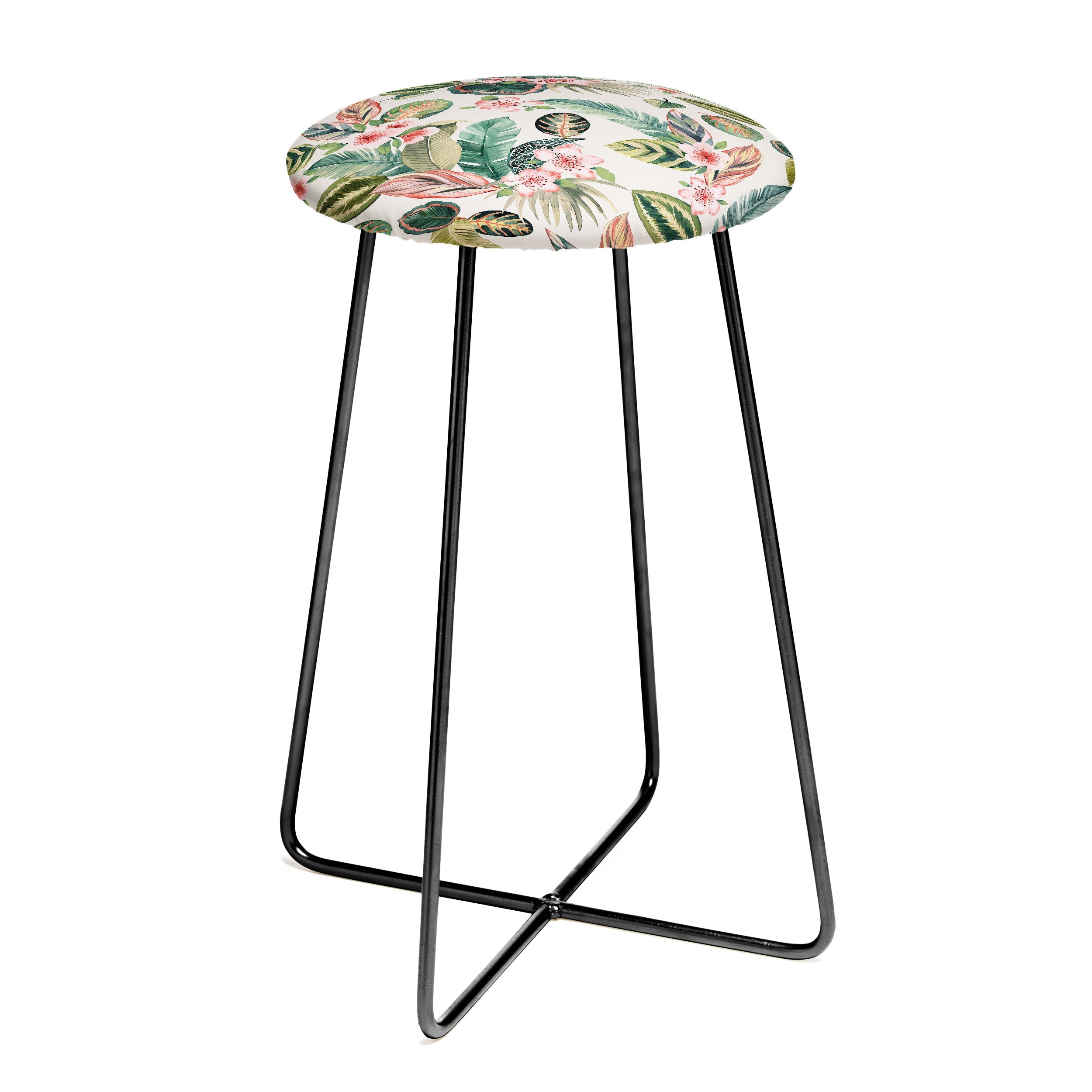 Ninola Design Botanic Retreat Tropical Leaves Flowers Pink Green Counter Stool