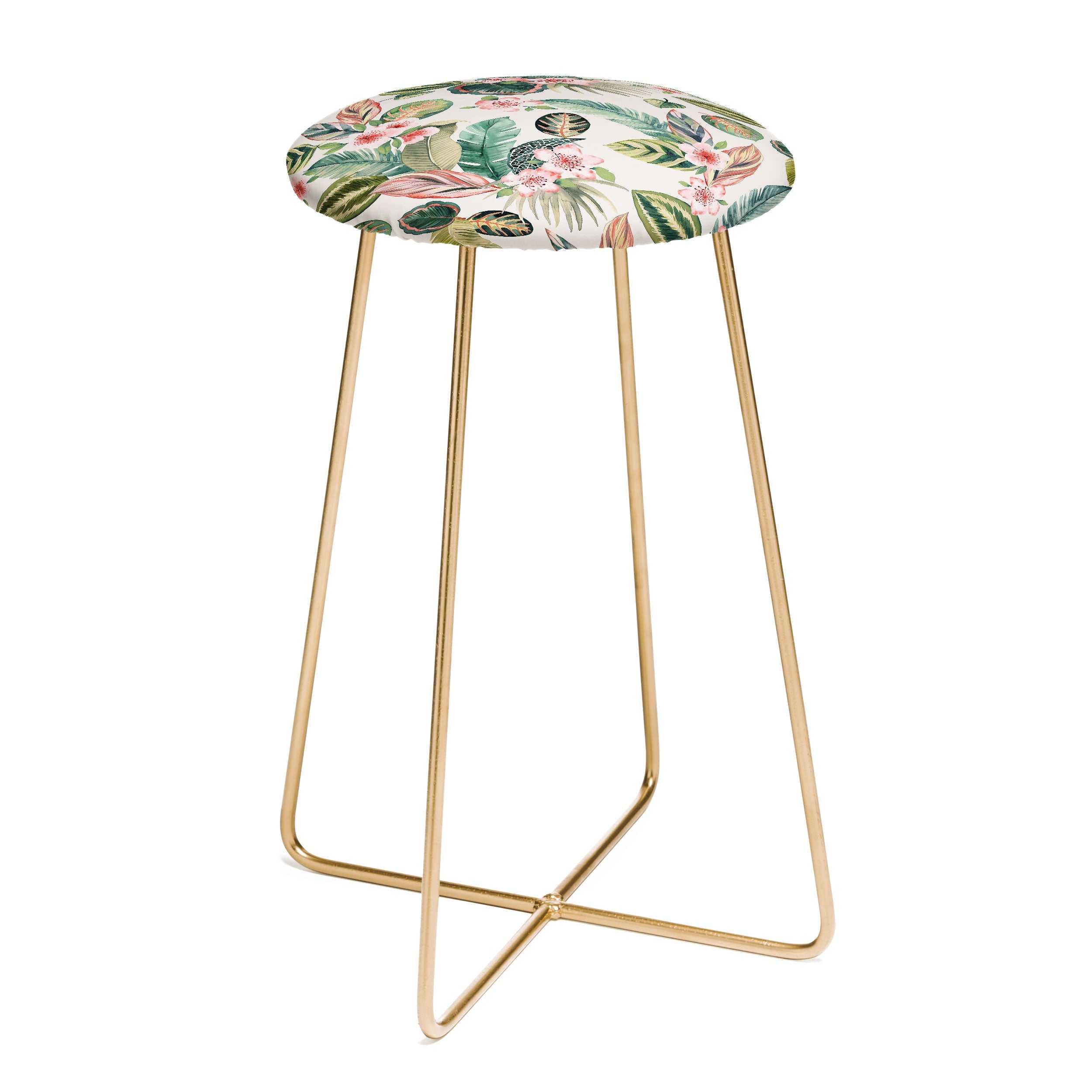 Ninola Design Botanic Retreat Tropical Leaves Flowers Pink Green Counter Stool