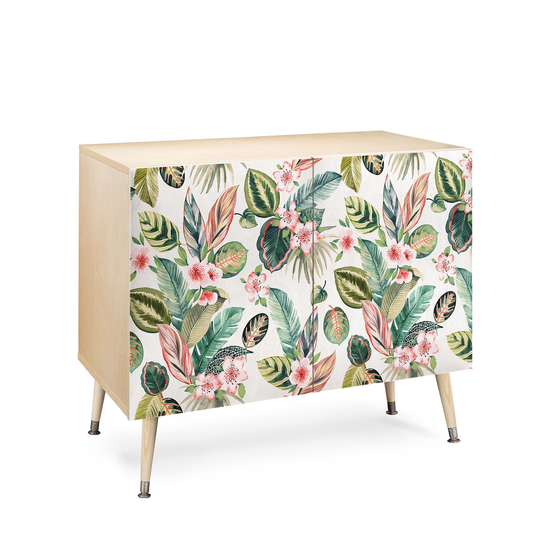 Ninola Design Botanic Retreat Tropical Leaves Flowers Pink Green Credenza