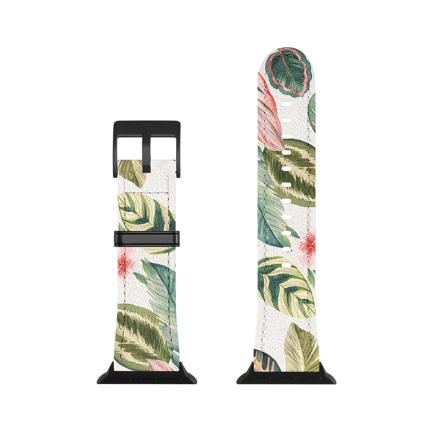 Ninola Design Botanic Retreat Tropical Leaves Flowers Pink Green Apple Watch Band