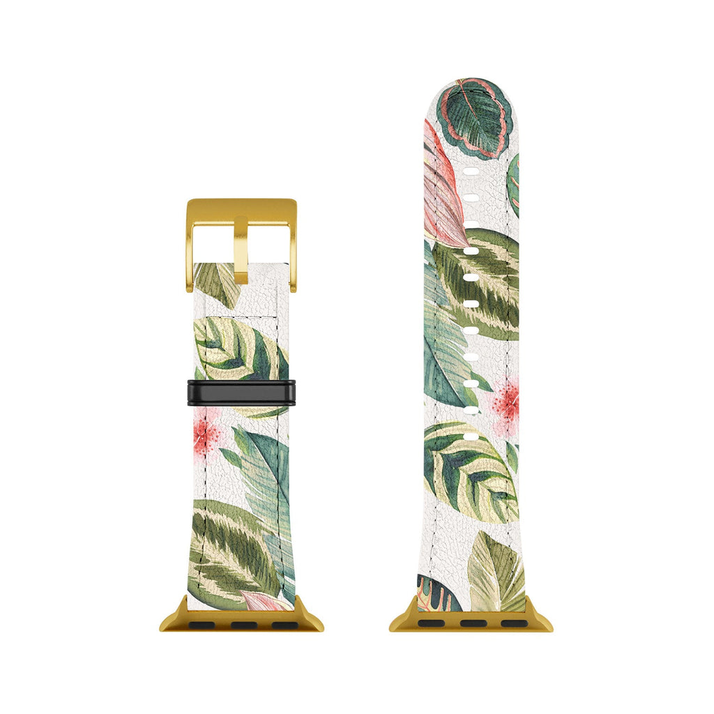 Ninola Design Botanic Retreat Tropical Leaves Flowers Pink Green Apple Watch Band